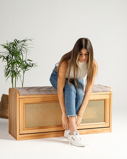 Light Rattan Shoe Storage Bench